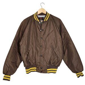 60s Vintage Brown Quilted Bomber Jacket Mens L Pla-Jac By Dunbrooke USA Snap